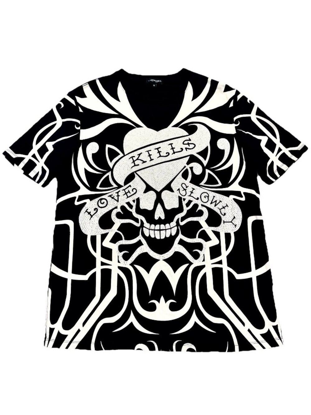 Ed Hardy Rhinestone Love Kills Slowly T-Shirt Unisex M Black VTG Y2K Heavyweight
